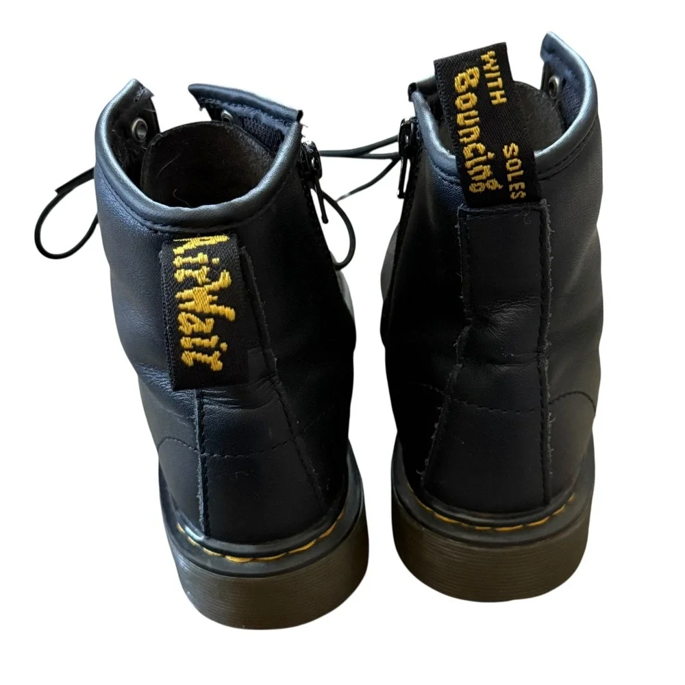 Kids Dr‎ Martens Black Leather Combat Boots Side Zip Lace Up Size 2 US